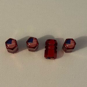 American Flag Valve Stem Caps in Red  Set of 4 NWT
